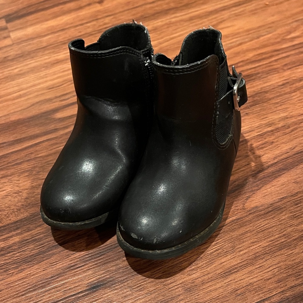 Toddler Black Ankle Boots with Buckle